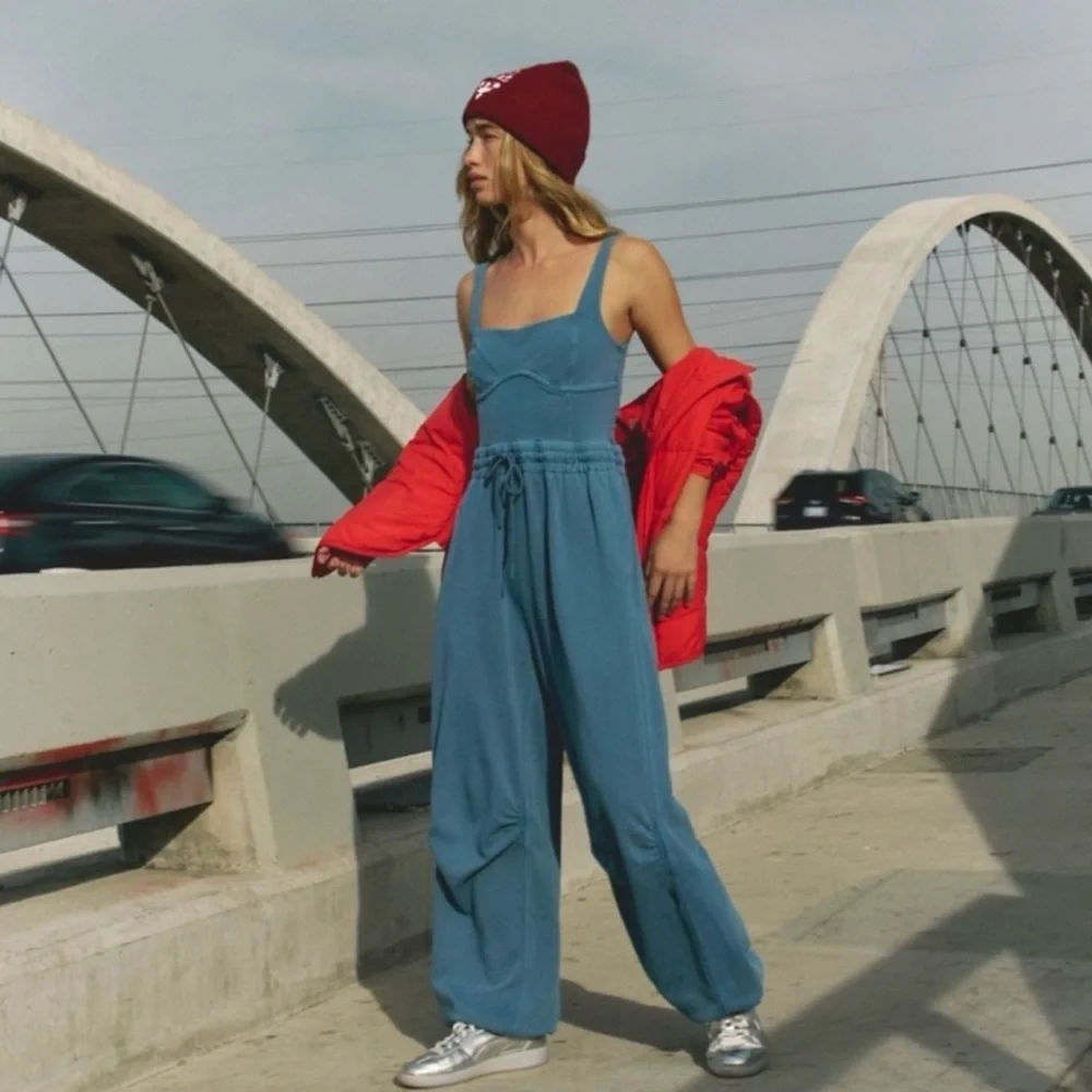 FP Movement by Free People Inbound Jumpsuit in Skyline Misty Blue - Picture 1 of 9